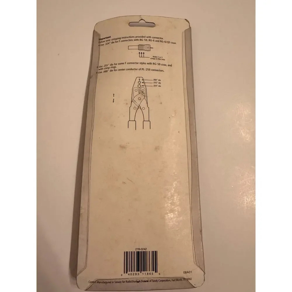 New in Package RadioShack F-Connector Hex Crimping Tool 3 Hex Dies